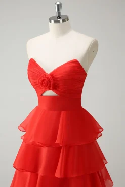 Laranja querida princesa tiered vestido longo baile de formatura com fenda