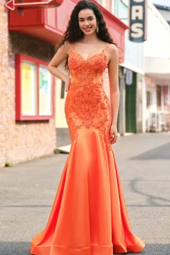 Laranja Sereia Corset Esparguete Correias Frisado Vestido Longo Baile