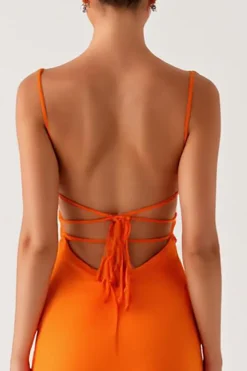 Laranja Sereia Esparguete Correias Renda Up Back Vestido de Noite