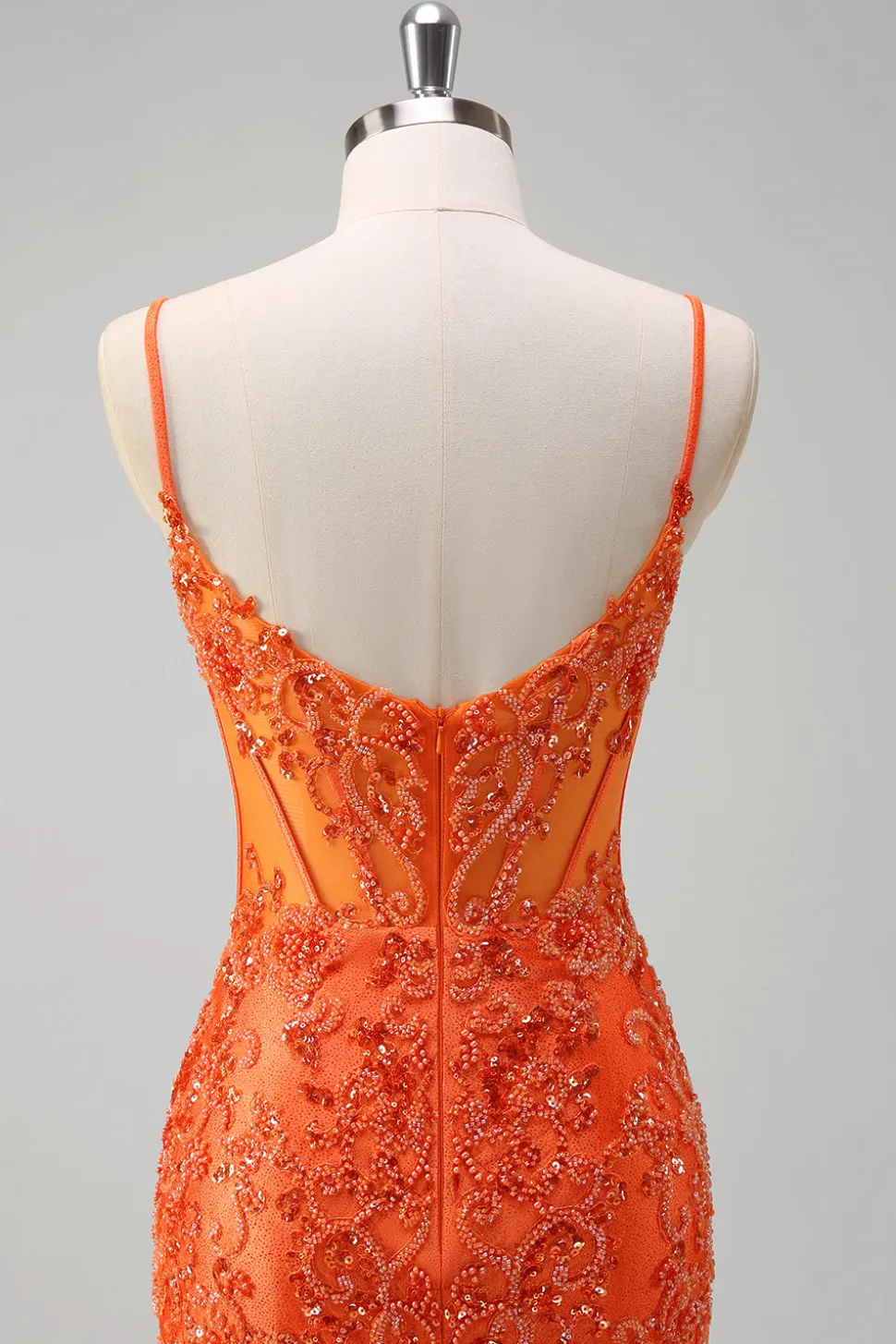 Laranja Sereia Esparguete Alças Frisado Vestido Longo Baile