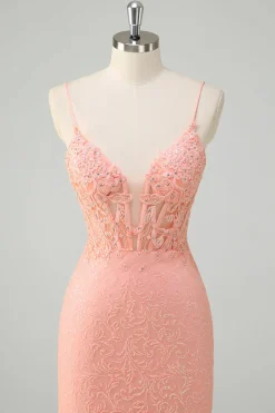 Laranja Sereia Esparguete Correias Corset Sequined Prom Dress