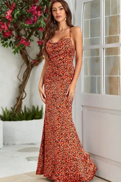 Laranja Sereia Estamapdo Vestido de Convidado
