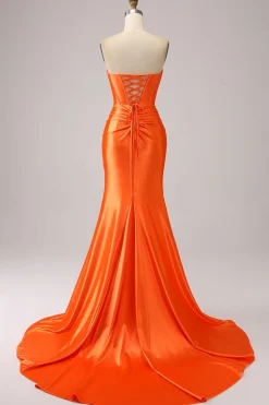 Laranja Sereia Querida Corset Long Sparkly Prom Dress com Fenda