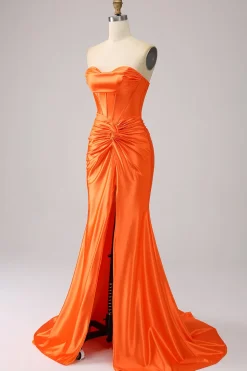 Laranja Sereia Querida Corset Long Sparkly Prom Dress com Fenda