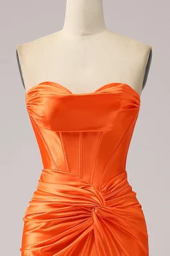 Laranja Sereia Querida Corset Long Sparkly Prom Dress com Fenda