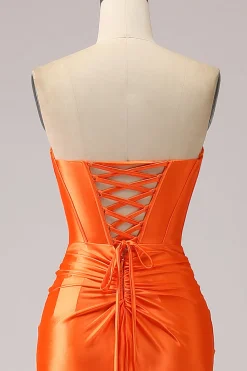 Laranja Sereia Querida Corset Long Sparkly Prom Dress com Fenda