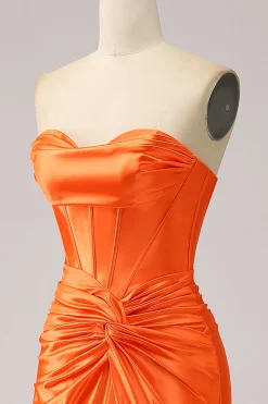 Laranja Sereia Querida Corset Long Sparkly Prom Dress com Fenda