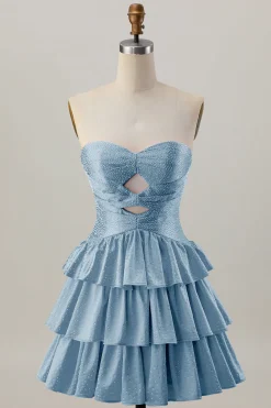 Laranja Strapless Tiered Uma linha cortada Homecoming Dress com frisos