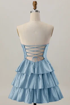 Laranja Strapless Tiered Uma linha cortada Homecoming Dress com frisos