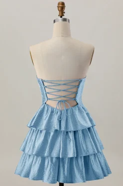 Laranja Strapless Tiered Uma linha cortada Homecoming Dress com frisos
