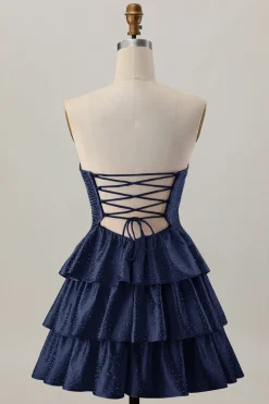 Laranja Strapless Tiered Uma linha cortada Homecoming Dress com frisos