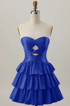 Laranja Strapless Tiered Uma linha cortada Homecoming Dress com frisos