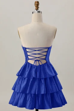Laranja Strapless Tiered Uma linha cortada Homecoming Dress com frisos