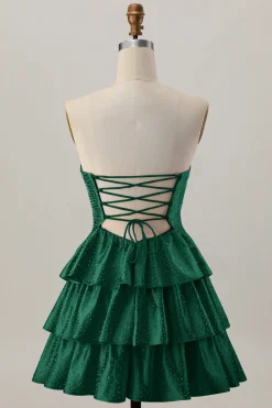 Laranja Strapless Tiered Uma linha cortada Homecoming Dress com frisos