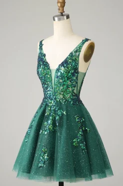 Laranja Uma Linha Glitter Homecoming Dress com Sequins