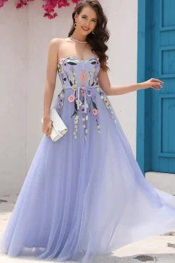Lavanda A Line Querida Vestido de Baile com Apliques