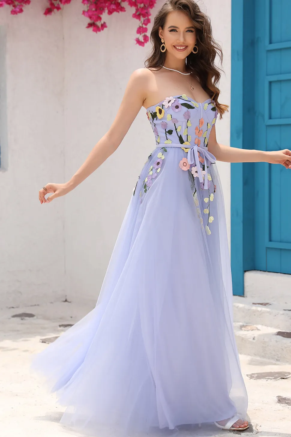Lavanda A Line Querida Vestido de Baile com Apliques