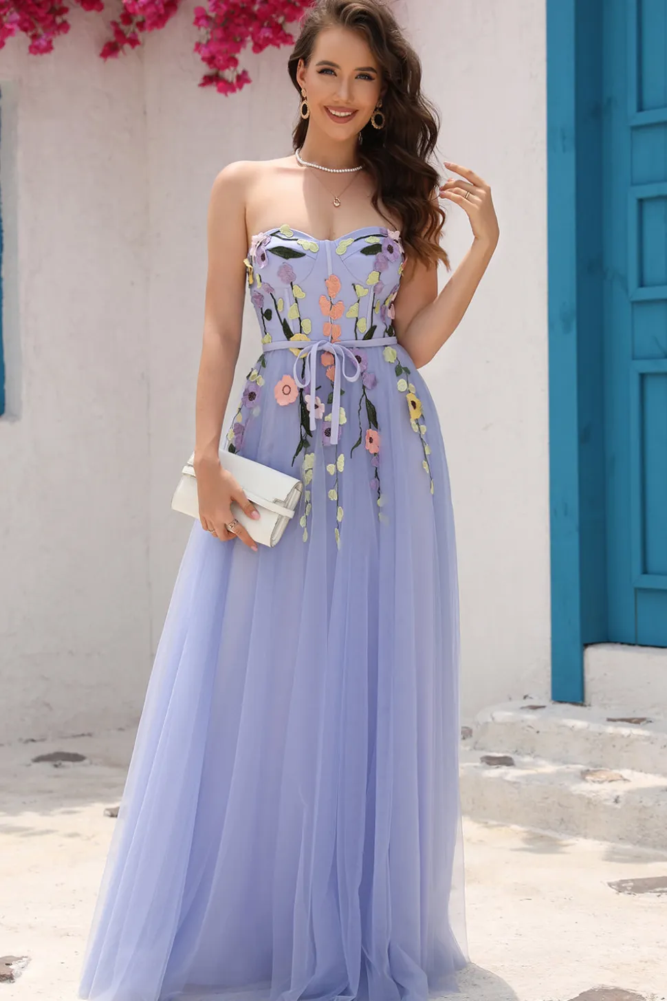 Lavanda A Line Querida Vestido de Baile com Apliques