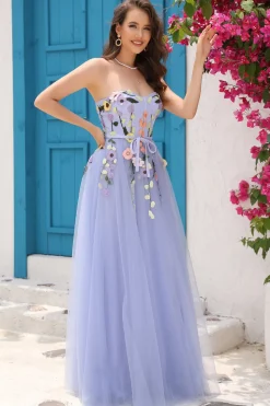 Lavanda A Line Querida Vestido de Baile com Apliques