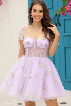 Lavanda Cintas de Espaguete Vestido Curto