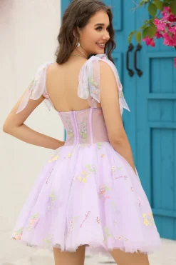 Lavanda Cintas de Espaguete Vestido Curto