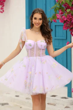 Lavanda Cintas de Espaguete Vestido Curto