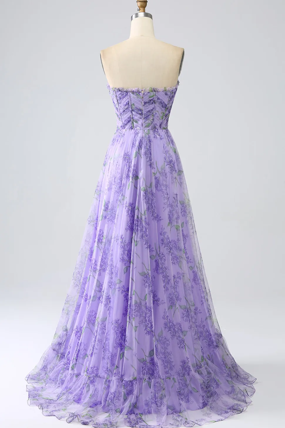 Lavanda estampada fora do ombro Uma linha vestido de baile com mangas removíveis