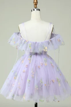 Lavanda Fora do Ombro Vestido de Cocktail