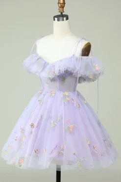 Lavanda Fora do Ombro Vestido de Cocktail