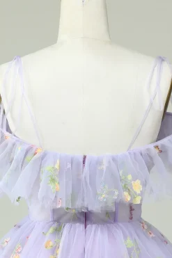 Lavanda Fora do Ombro Vestido de Cocktail
