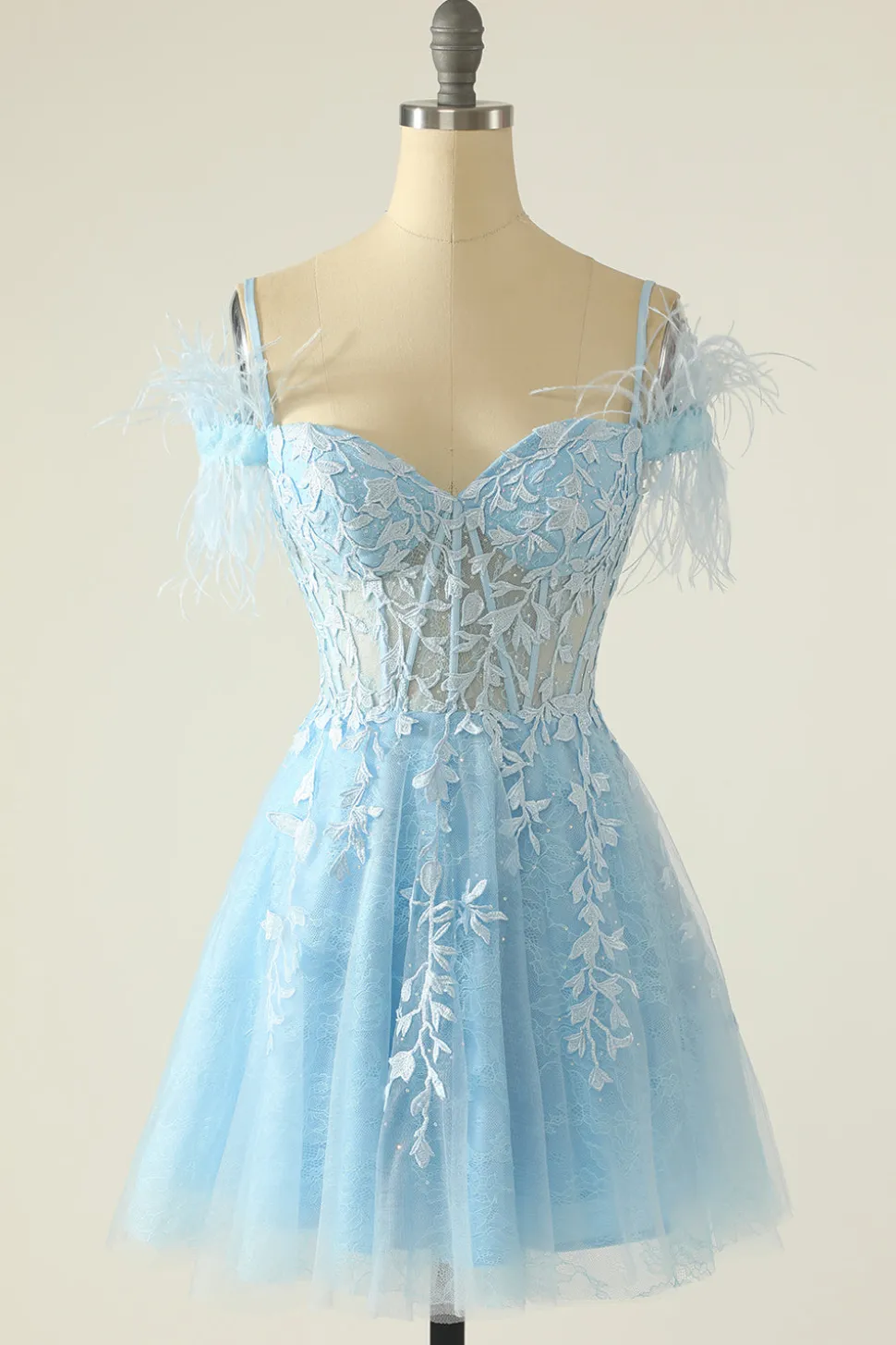 Lavanda fora ombro vestido de Cocktail com penas