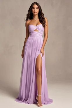 Lavanda Linha-A Sem Alças Vestidos Baile De Finalistas com fenda