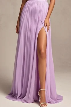 Lavanda Linha-A Sem Alças Vestidos Baile De Finalistas com fenda