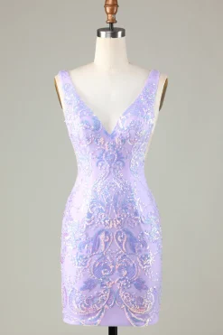 Lavanda Sparkly Tight Homecoming Vestido com Backless