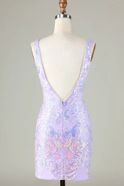 Lavanda Sparkly Tight Homecoming Vestido com Backless