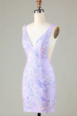 Lavanda Sparkly Tight Homecoming Vestido com Backless