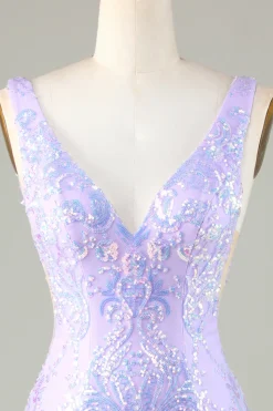 Lavanda Sparkly Tight Homecoming Vestido com Backless