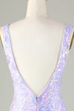 Lavanda Sparkly Tight Homecoming Vestido com Backless