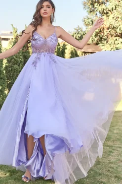 Lavanda Tulle Vestido de baile de linha com missangas