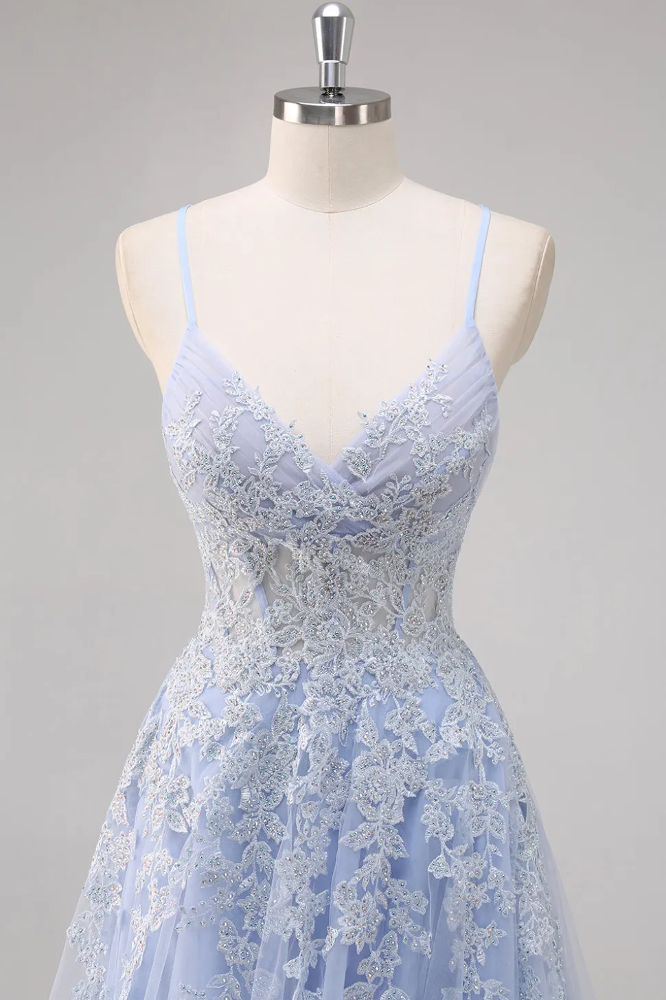 Lavanda Uma Linha Esparguete Correias Tule Frisado Vestido Longo Baile com Fenda