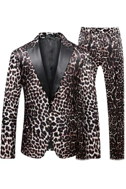 Leopard Peak Lapel 2 peças ternos de baile de formatura masculino