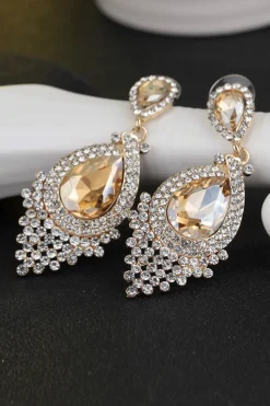 Liga da Noiva Rhinestone Tear Drop Shaped Champagne Brincos (1par)