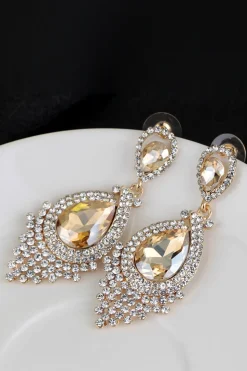 Liga da Noiva Rhinestone Tear Drop Shaped Champagne Brincos (1par)