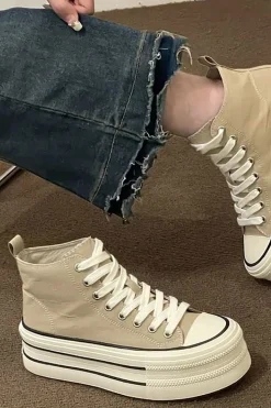 Light Khaki Plataforma Tênis High Top Canvas