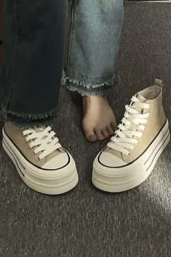 Light Khaki Plataforma Tênis High Top Canvas