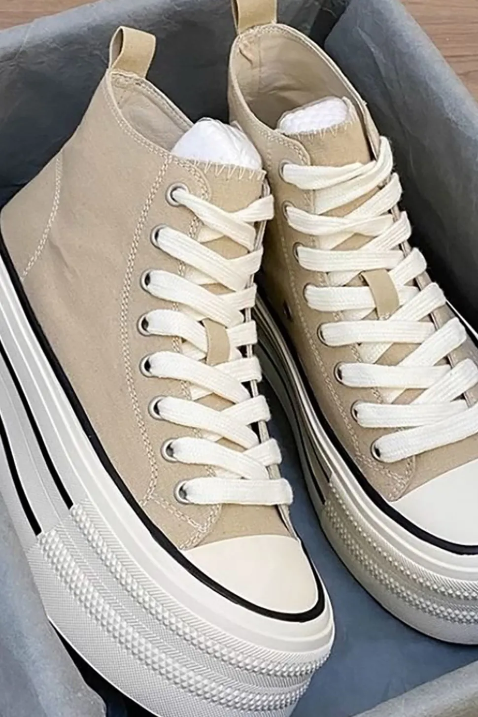 Light Khaki Plataforma Tênis High Top Canvas