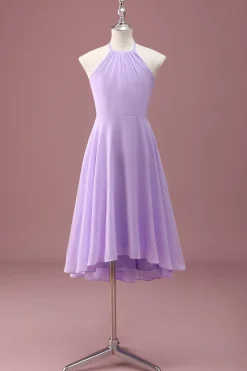 Lilás A Line Halter Ruched Junior Vestido Madrinha