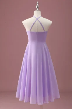 Lilás A Line Halter Ruched Junior Vestido Madrinha