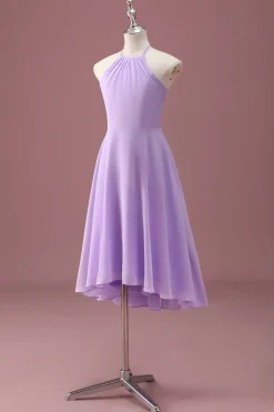 Lilás A Line Halter Ruched Junior Vestido Madrinha