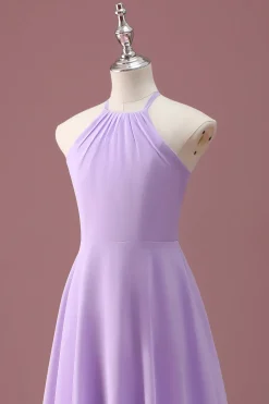 Lilás A Line Halter Ruched Junior Vestido Madrinha